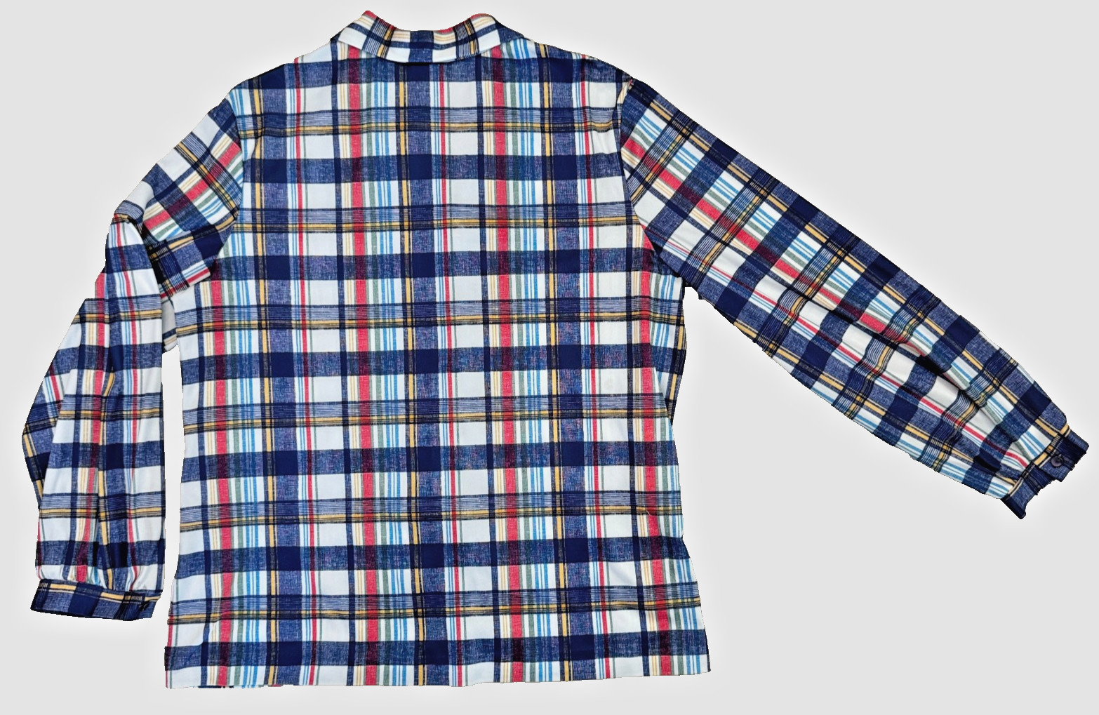 Vintage 70s Lady Graff Plaid Shirt Womens M Blue Red Button Front Retro Top Mod