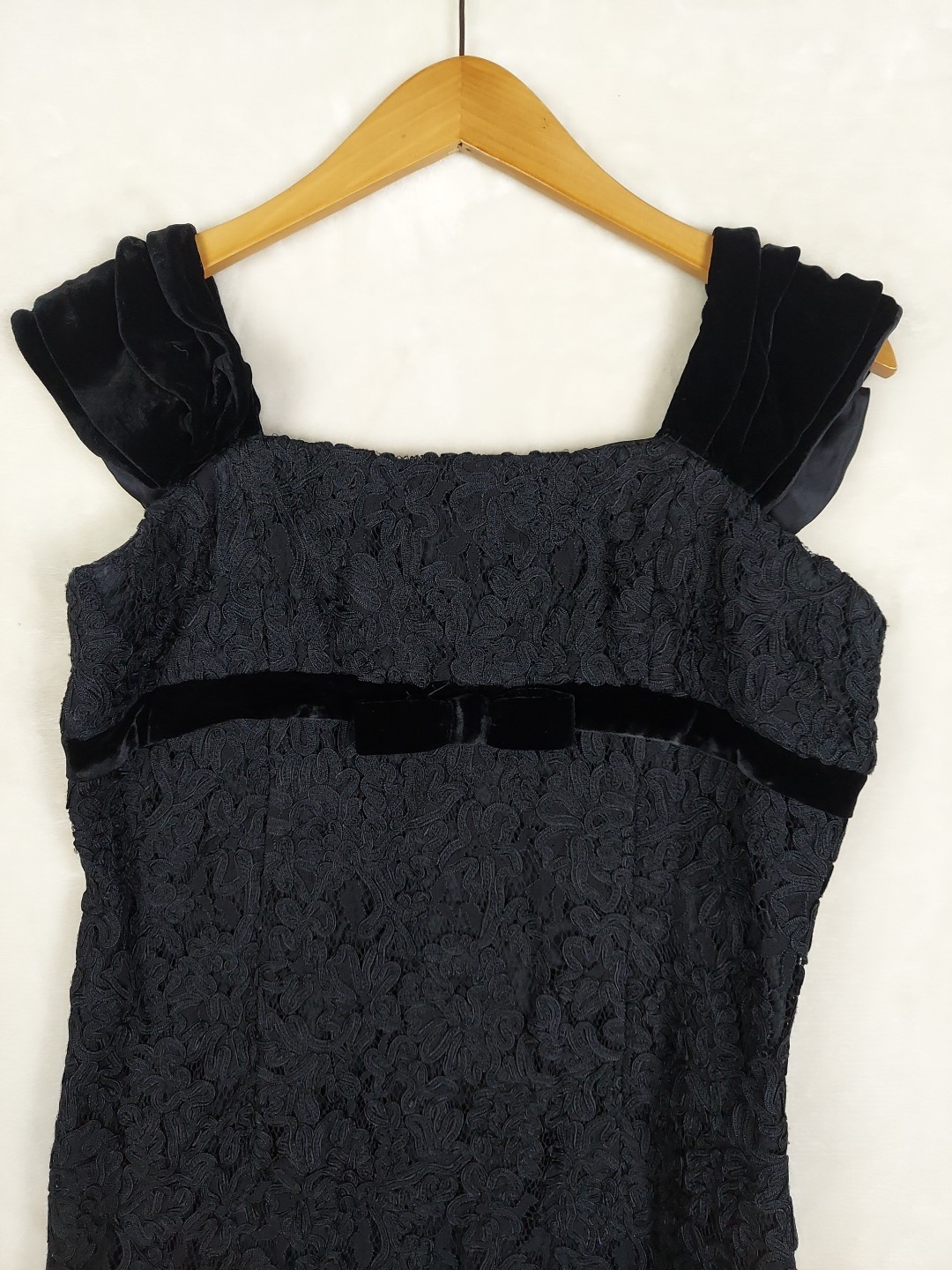 VTG 80s Carmen Marc Valvo Dress Womens 14 Velvet Trim Lace Coquette Whimsigoth