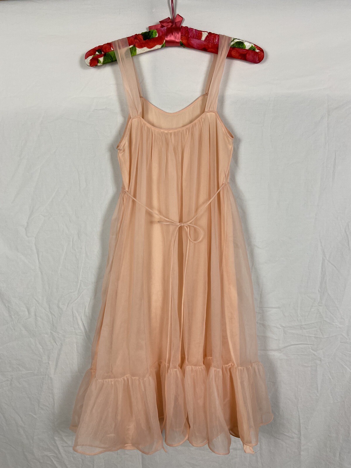 Leonora Slip Dress Nightgown Peach Pink Sheer Size Small 50s 60s Vintage Pin Up