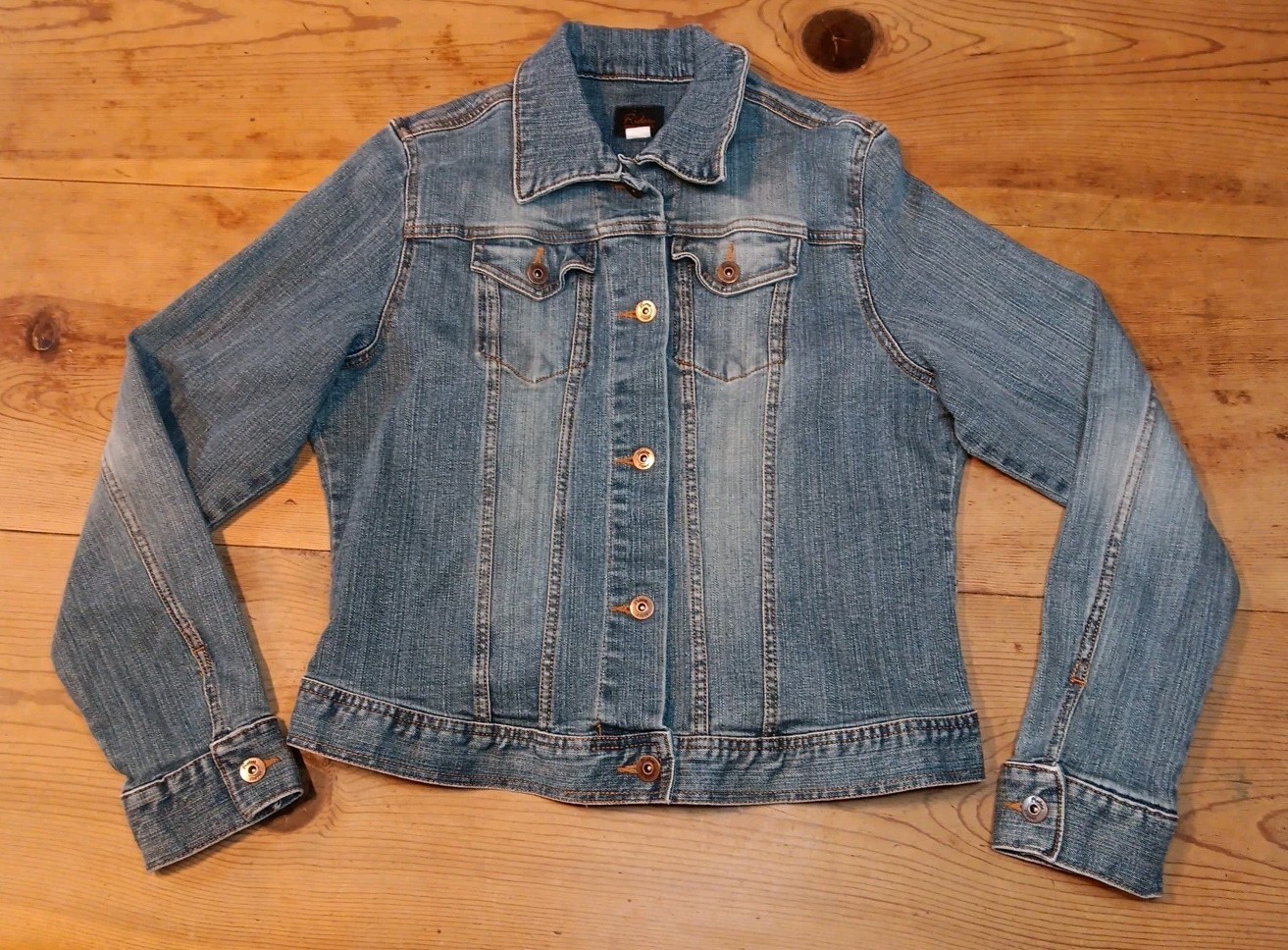 Vtg Lee Riders Copper Collection Jean Jacket Womens L Blue Stretch Denim Trucker