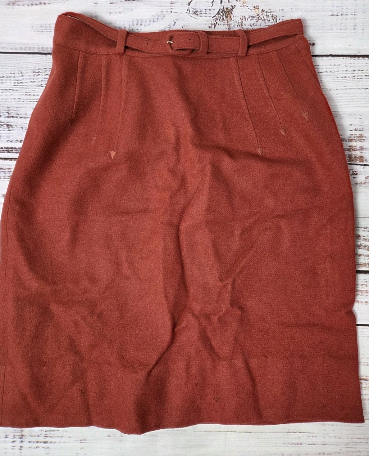 Vintage Belted Lampl Wool Skirt 1960’s Size 5? Rust Red