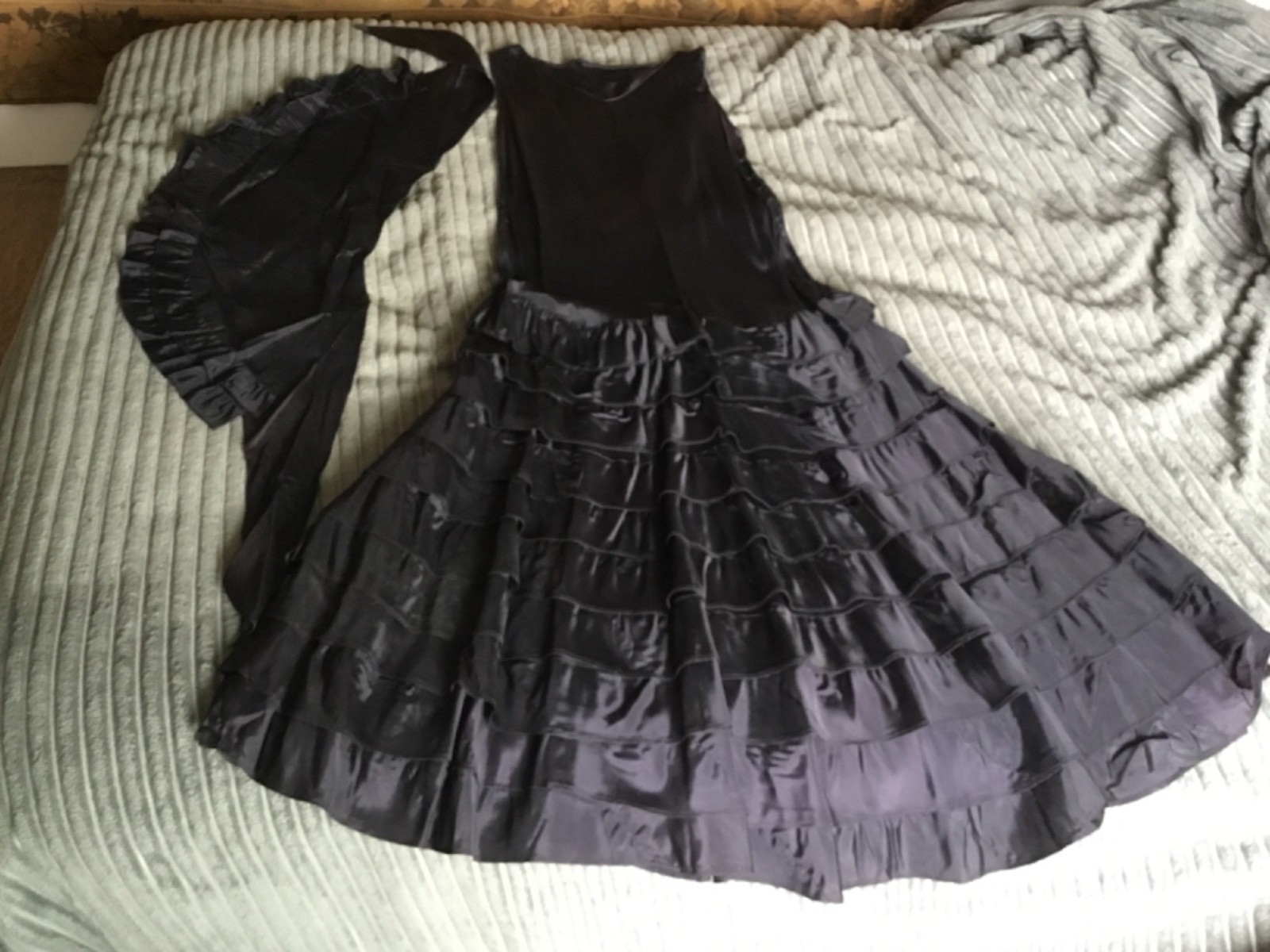 Vintage Art Deco 1920s 30s Black taffeta Dress ,size M