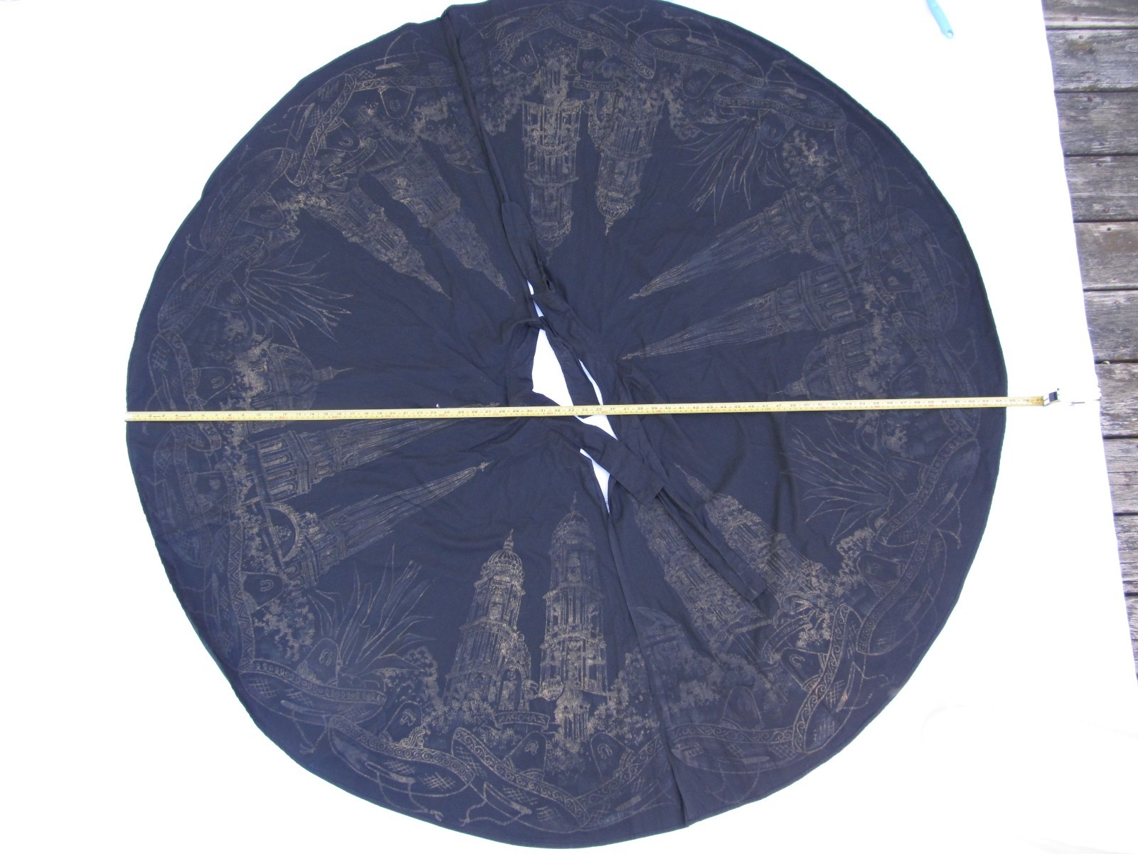 Hand Painted Circle Skirt Novelty Print Vintage Mexico Souvenir Modesty Midi