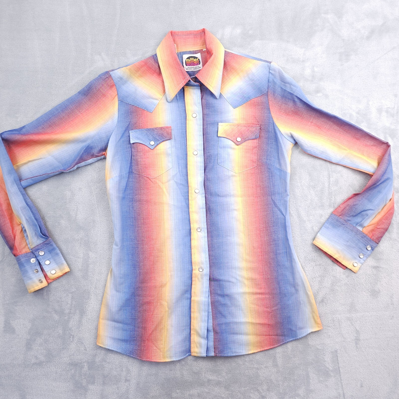 Vintage Western Rainbow Pearl Snap Shirt 12/34 Rockabilly Cowgirl Miller Disco