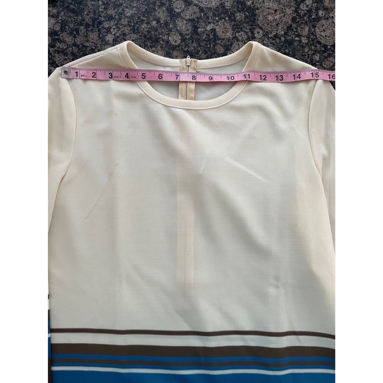Vintage Bodin Knits 70s Striped Double Knit Top Cream Brown Blue Mod NWT 8406 14