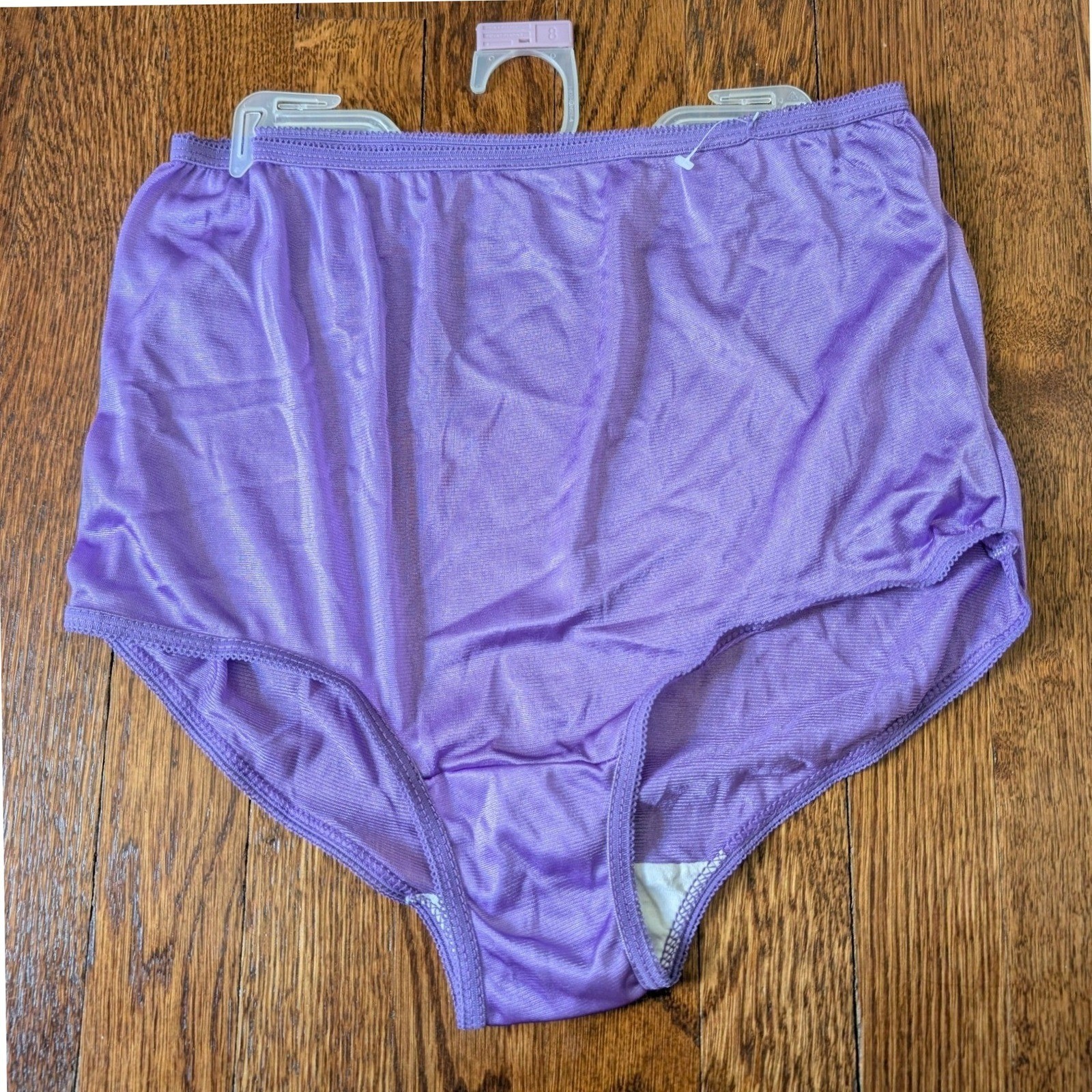 NEW Vtg Panties Purple High Waist Full Brief Nylon Picot Trim Women Size 8