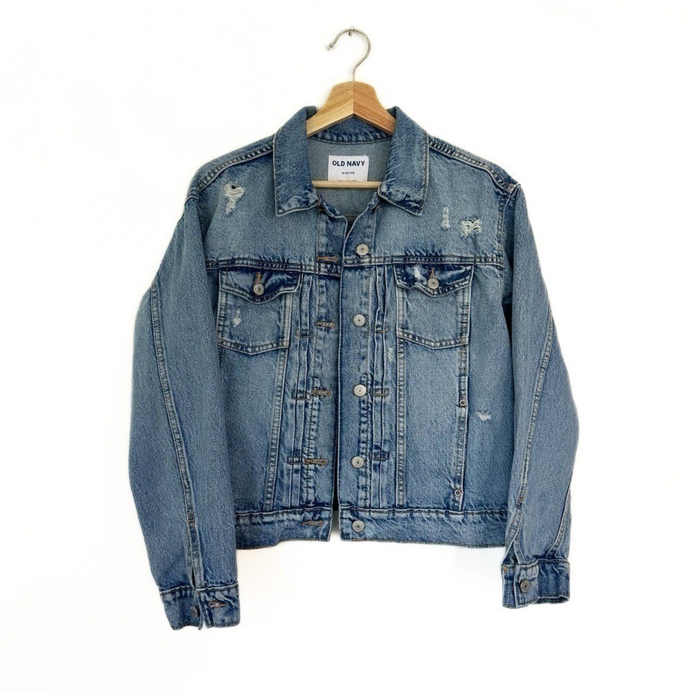 Old Navy Womens Medium Petite Denim Jean Trucker Jacket Cotton