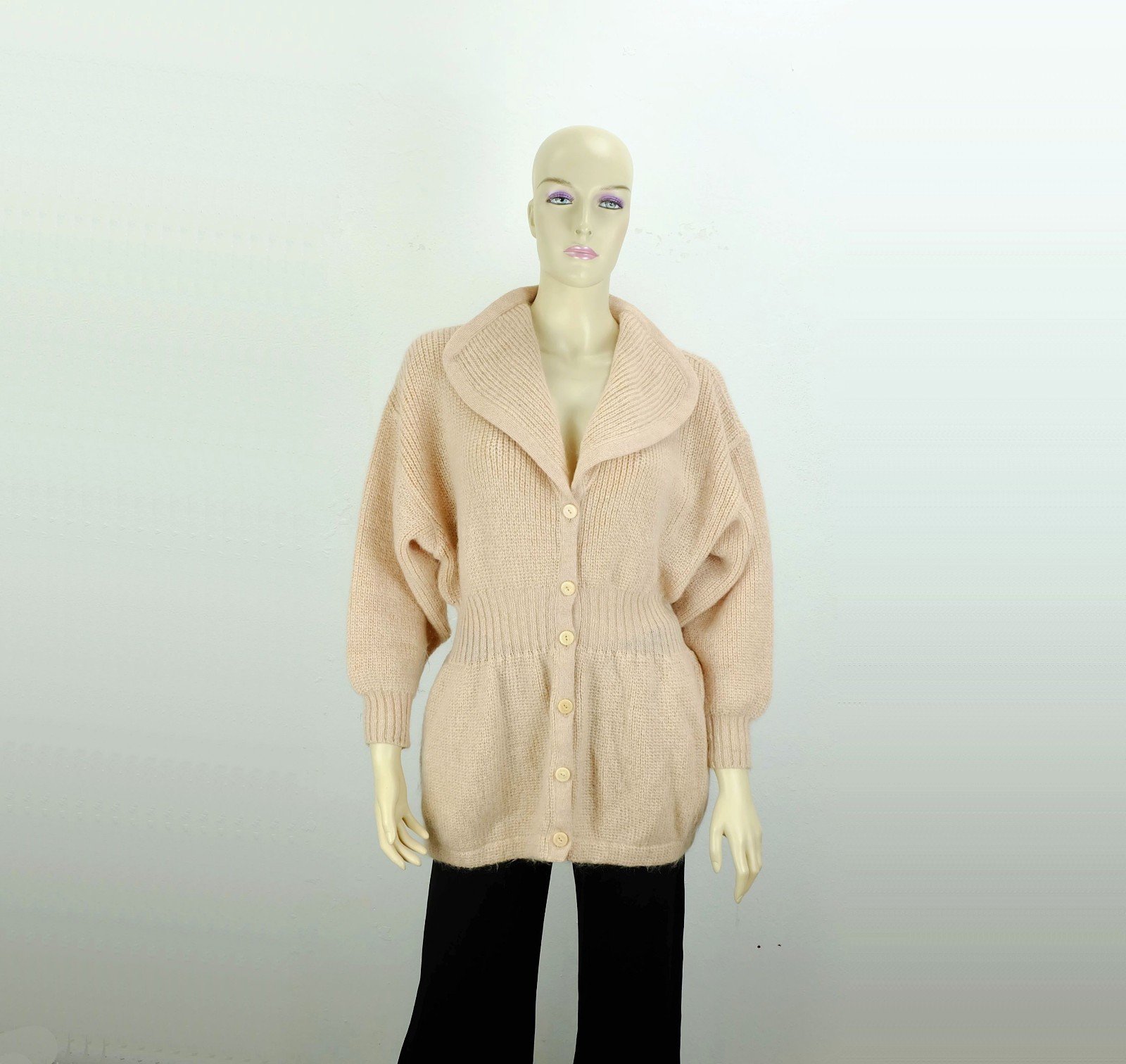 vintage rodier france cardigan mohair size M dusky pink large collar