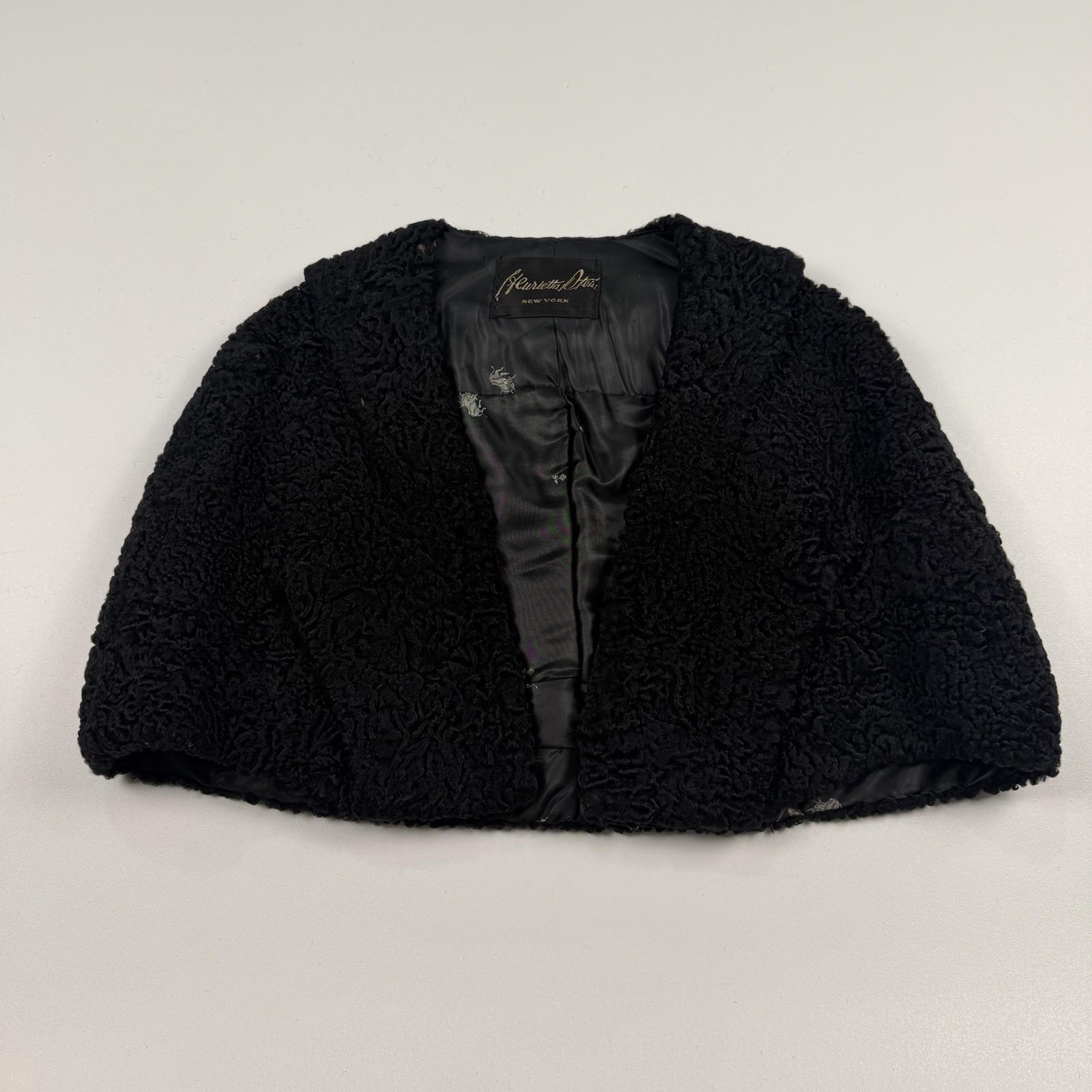 Lamb Stole Curly Black Victorian Cape Opera Shawl Vintage 60s