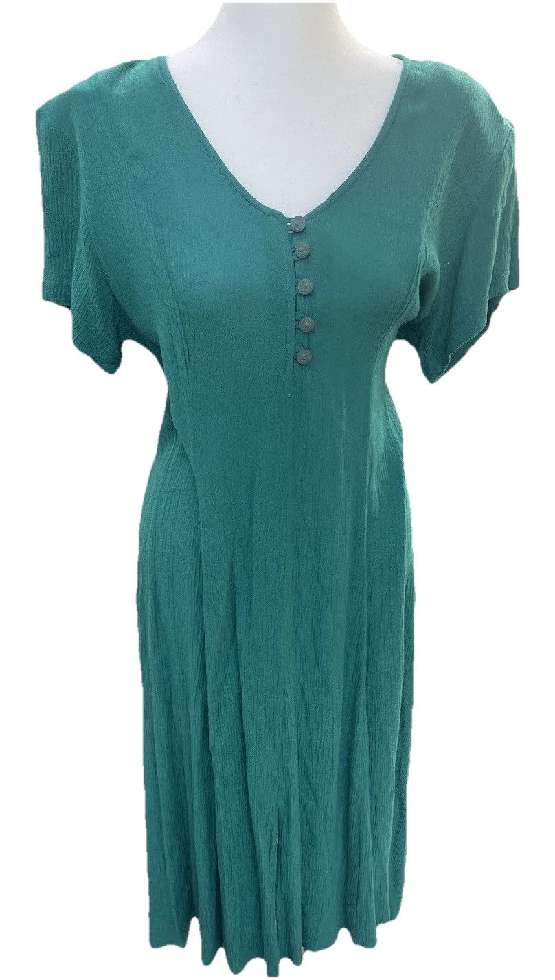 90s Vtg Betsy Lauren Dress Women’s Sz 7/8 Green Button Up Cottage-core midi