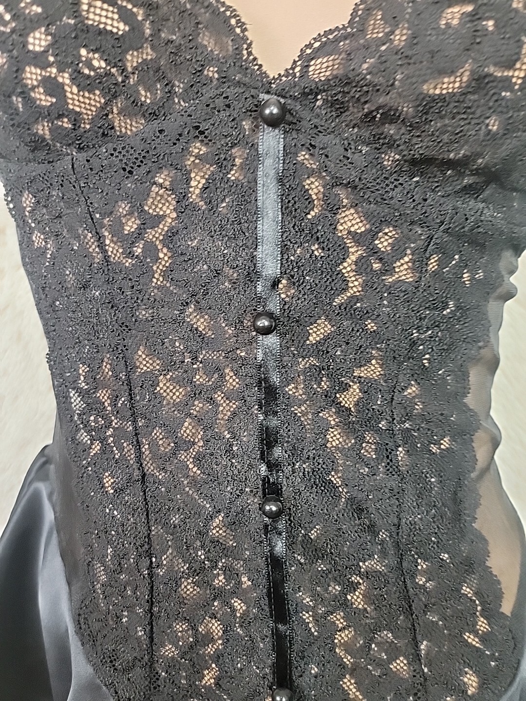 Vtg Y2K Intimo Amore Teddie Women Size Medium Lingerie Short Dress Black Lace J