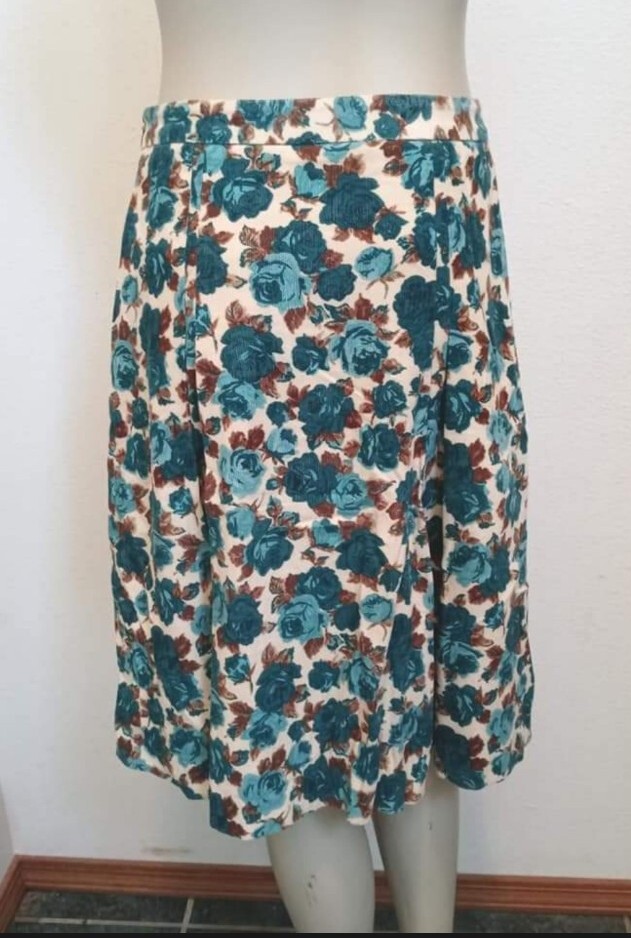 VTG Japan Women’s Large Shirt Jacket Skirt Set Blue Floral Lined Fine Corduroy