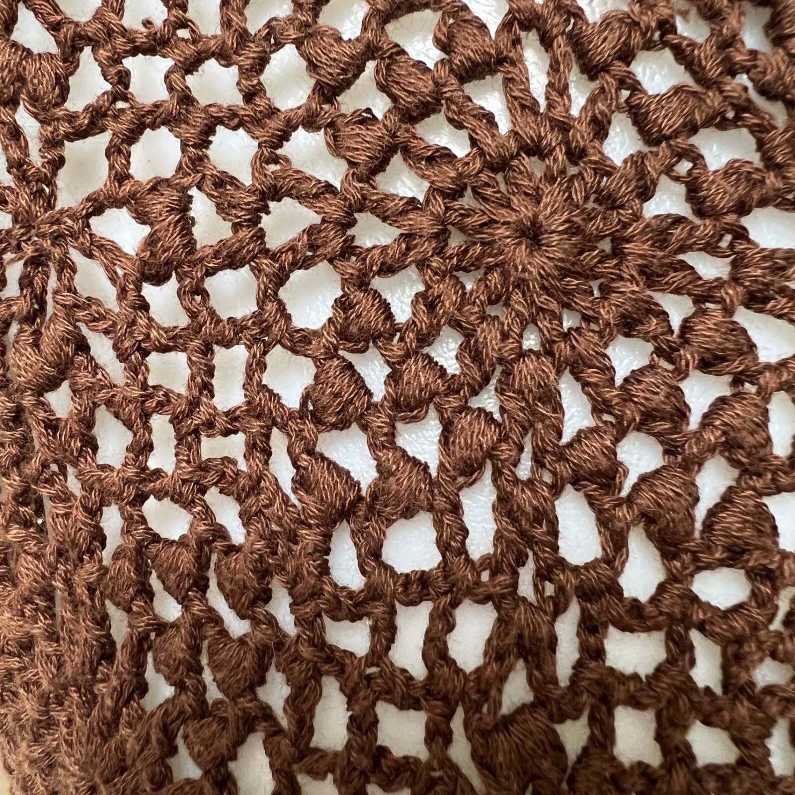 Y2K Jones NY Open Crochet Top Brown XL Mercerized Cotton Boho GrandmacoreVTG