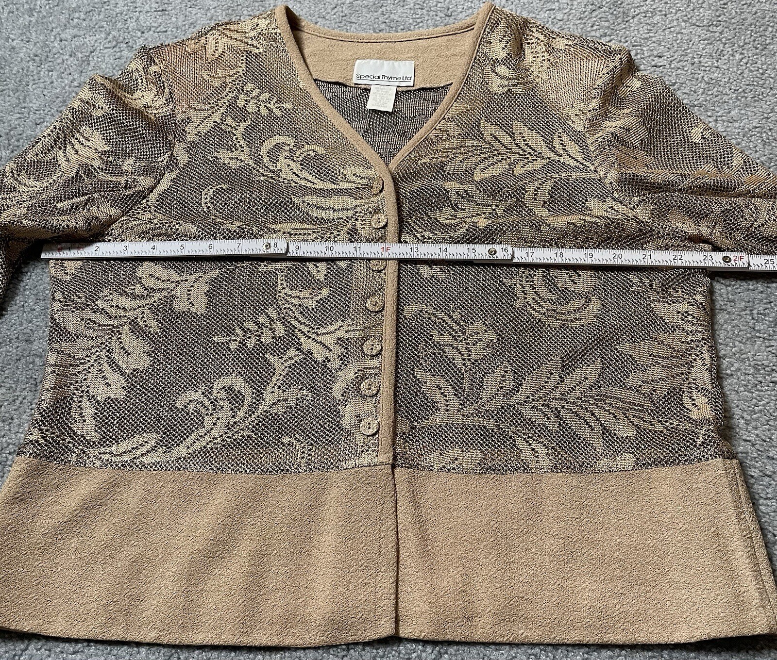 Vtg Special Thyme Floral Cardigan Women’s 16W Beige Button USA Made Classic Boho