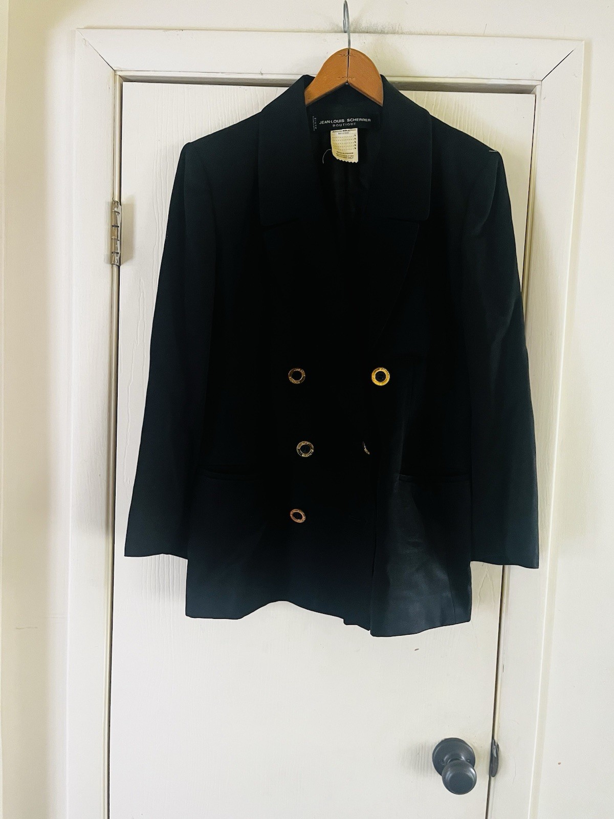 VTG Jean-Louis Scherrer Made In France Gold Button Minimalist Classic Blazer 42