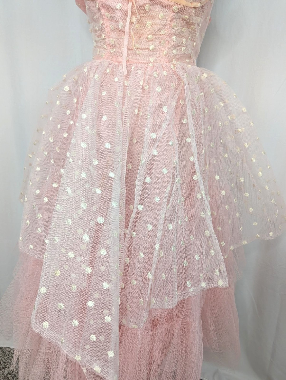 Vintage 50s Prom Dress XX Small 00 Pink Polka Dot