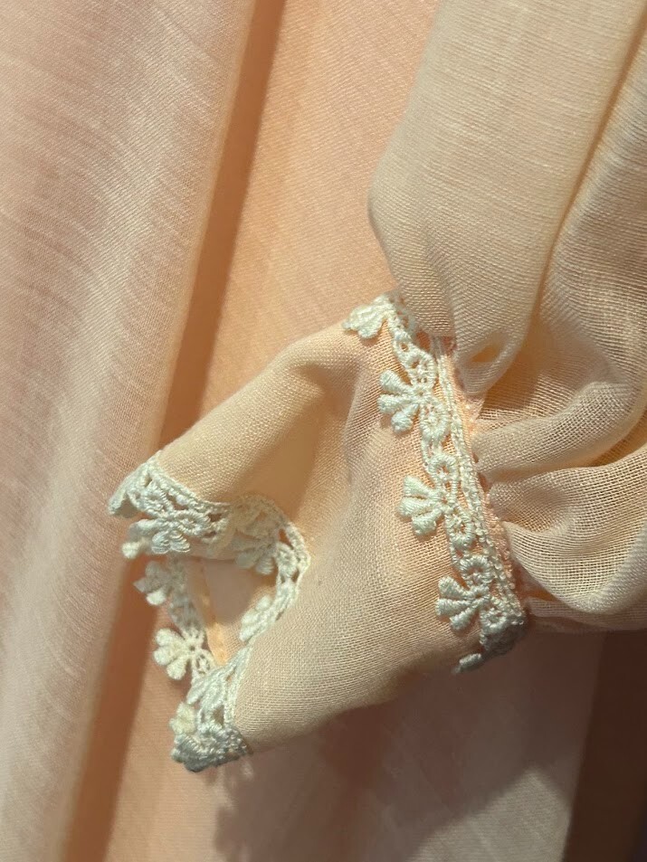 VTG Romantic Cottagecore Fairycore Boho Prairie Dress White Trim Peach Sz XS-S