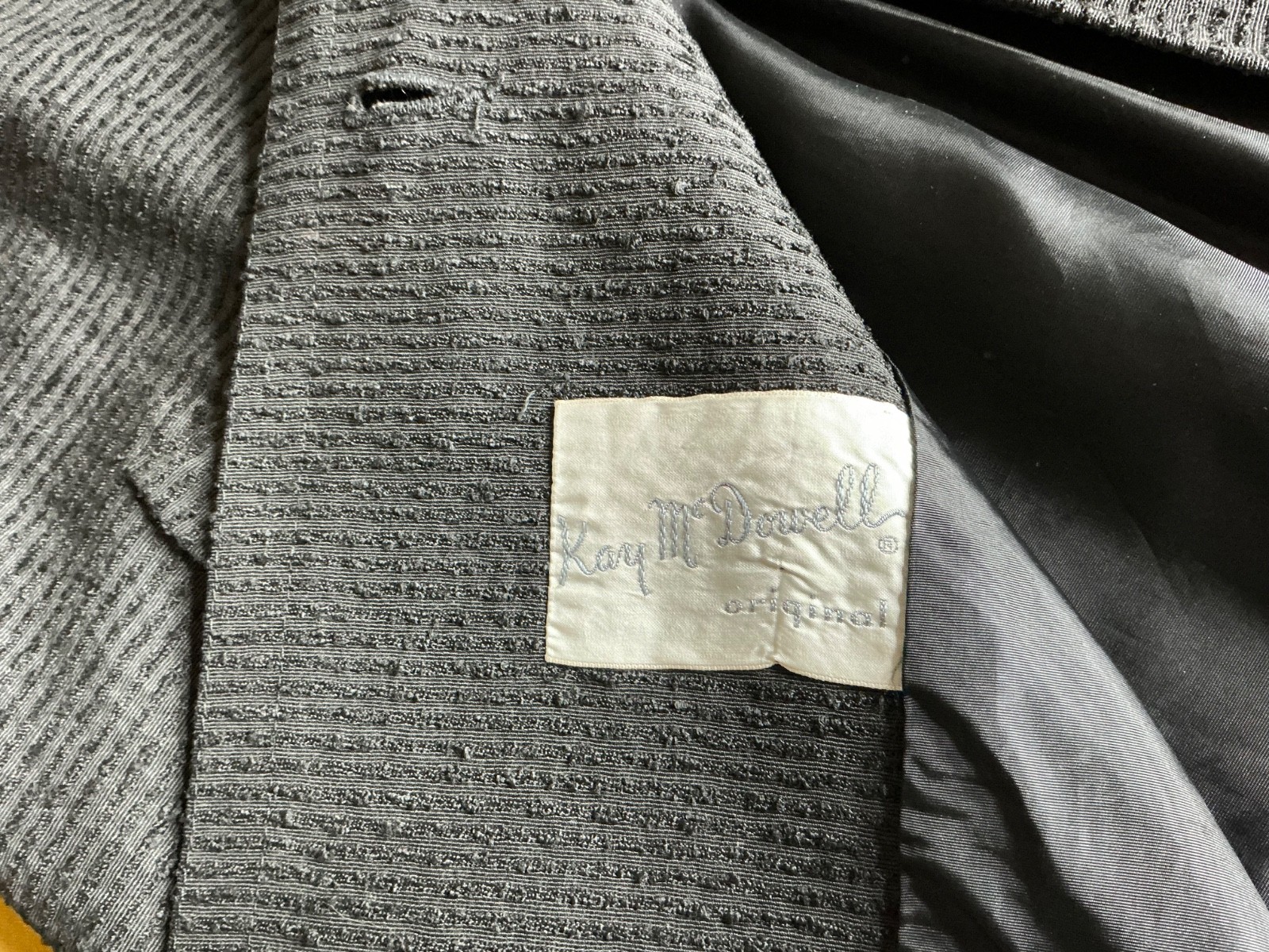 Vintage 60’s Kay McDowell Original Black Faille Coat Shawl Collar Slash Pockets
