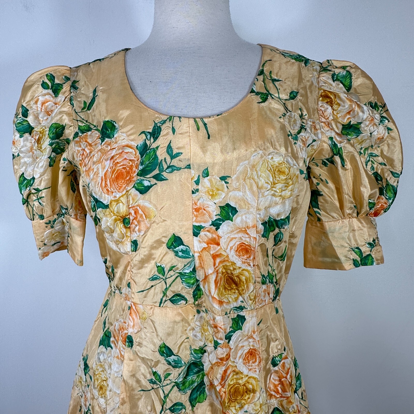 Vintage Specially Handmade By Diane Ringer S-M? Yellow Puffy Sleeve Maxi Dress