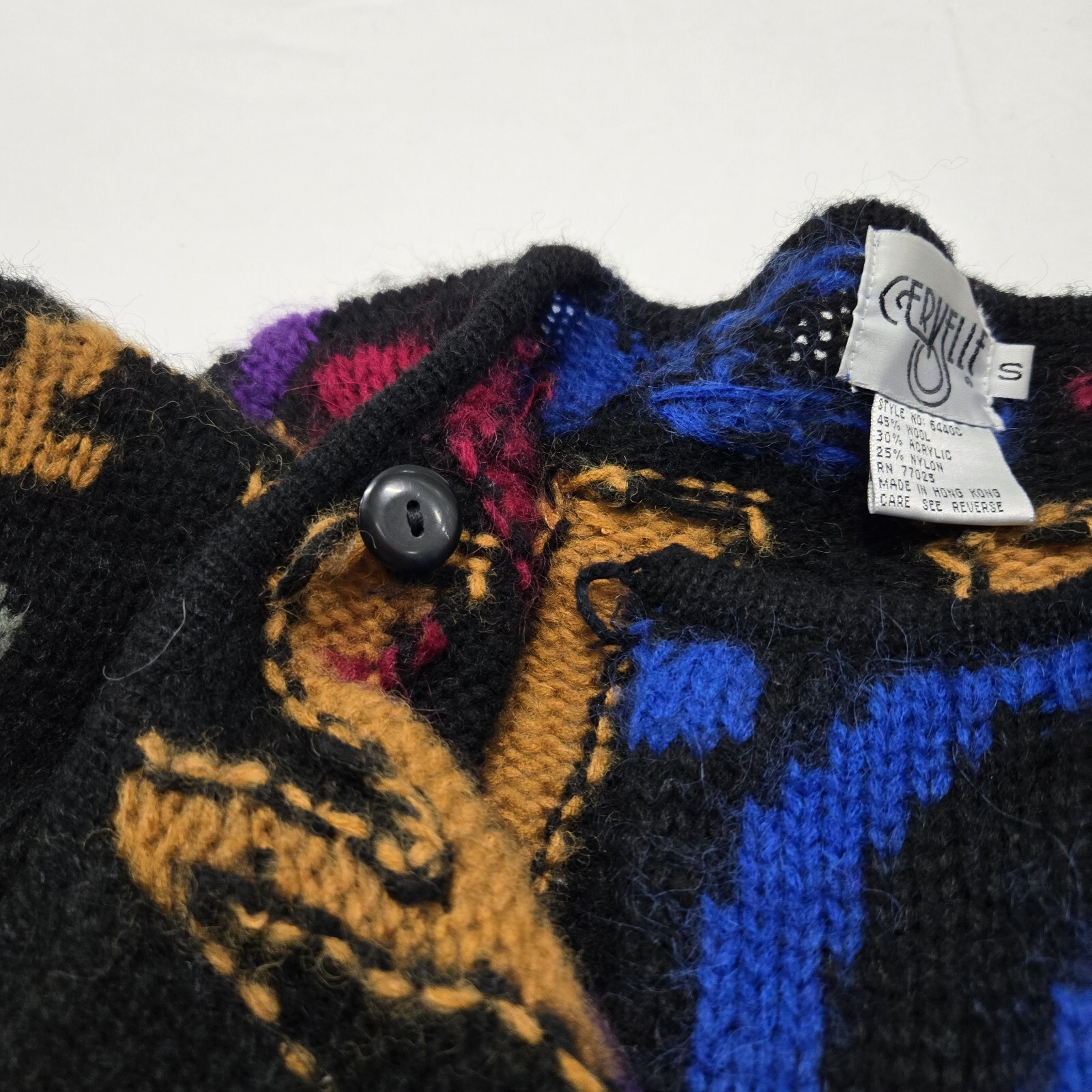 VTG Womens SMALL Cervelle Alphabet Letters Cardigan Sweater Oversized Wool Blend