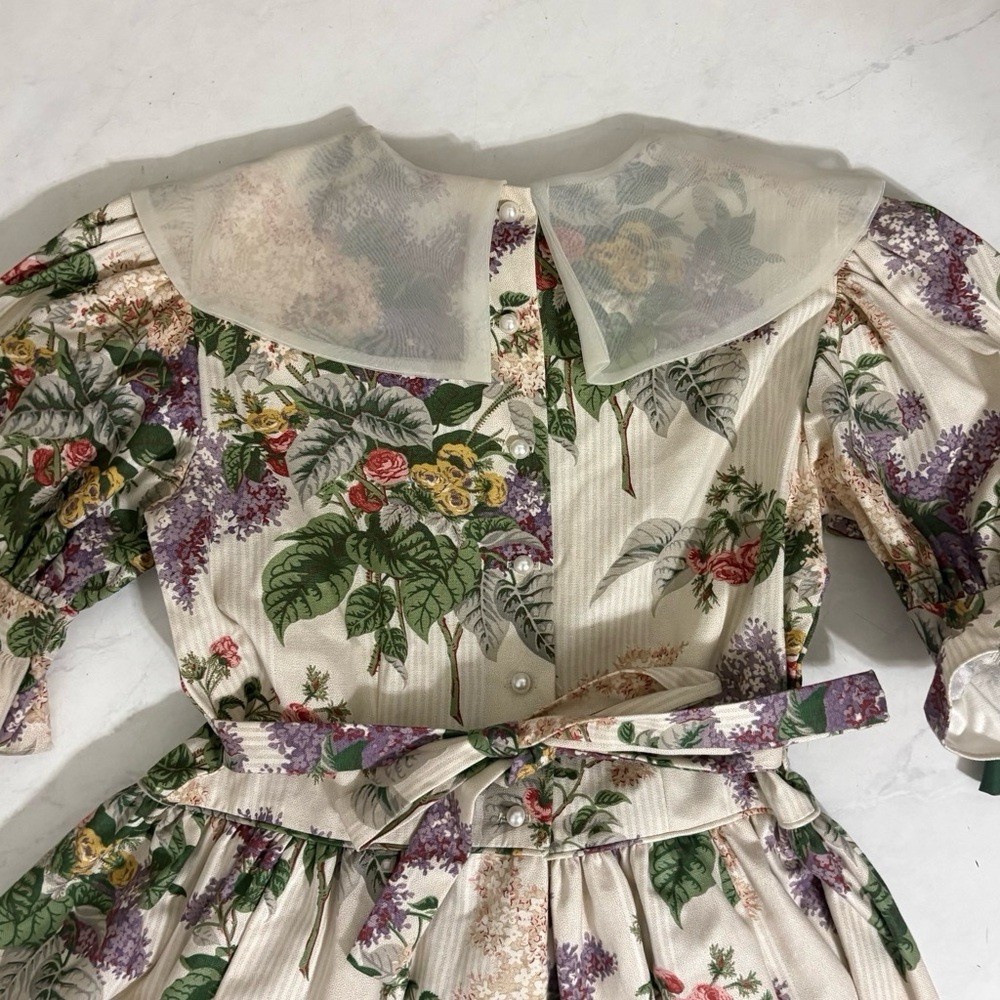 Vintage Jinelle Size 14 Floral Mesh Lace Neck Mini Dress Victorian Cottagecore