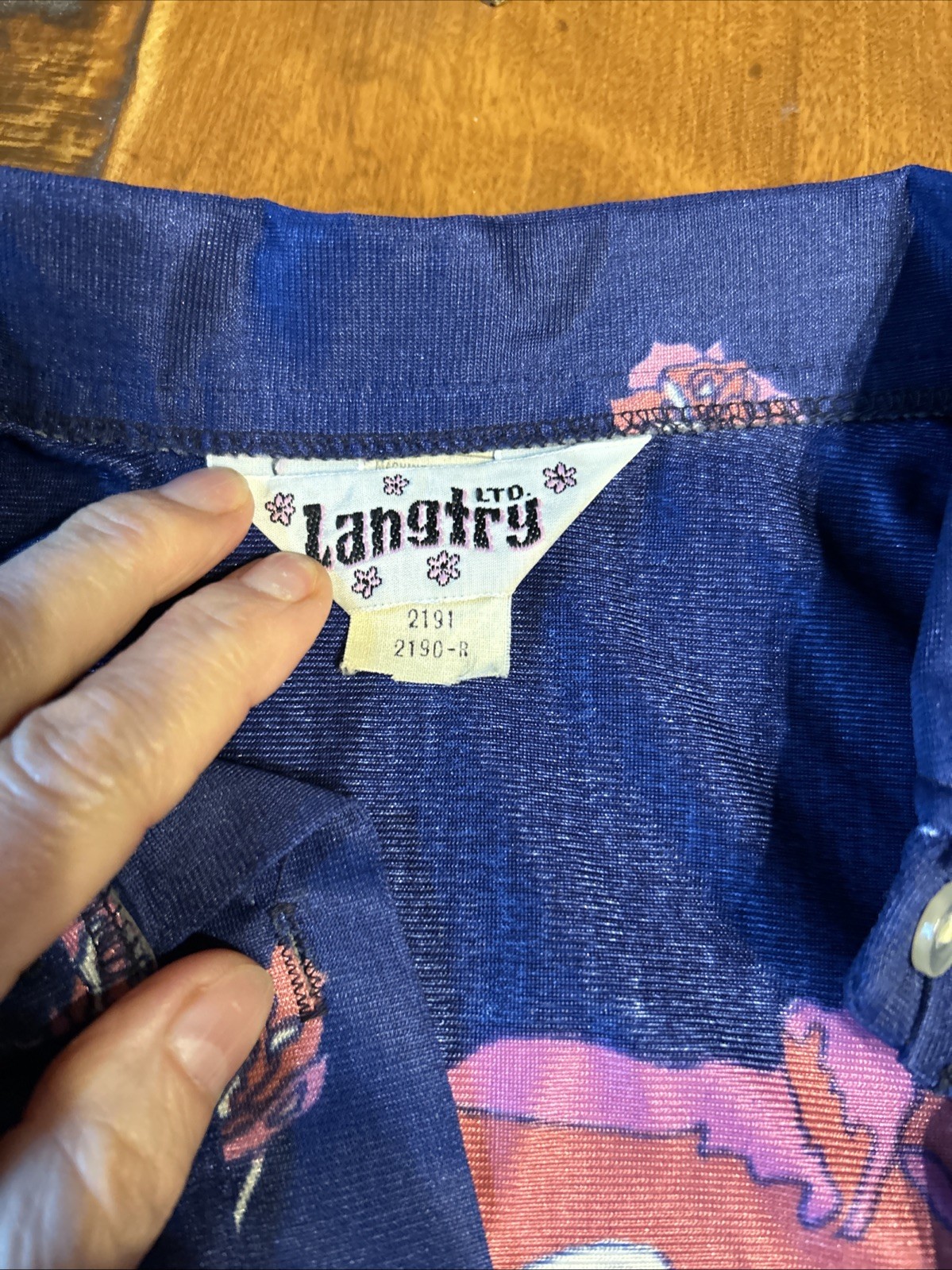 Vtg 70s Langtry Ltd blouse Bodysuit Navy Rose 1/3 Button Rocker tattoo art boho