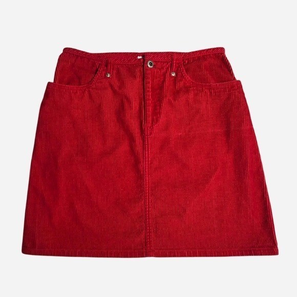 90’s y2k red corduroy mini skirt. Preppy, indie, alt, sport, 4th of July outfit
