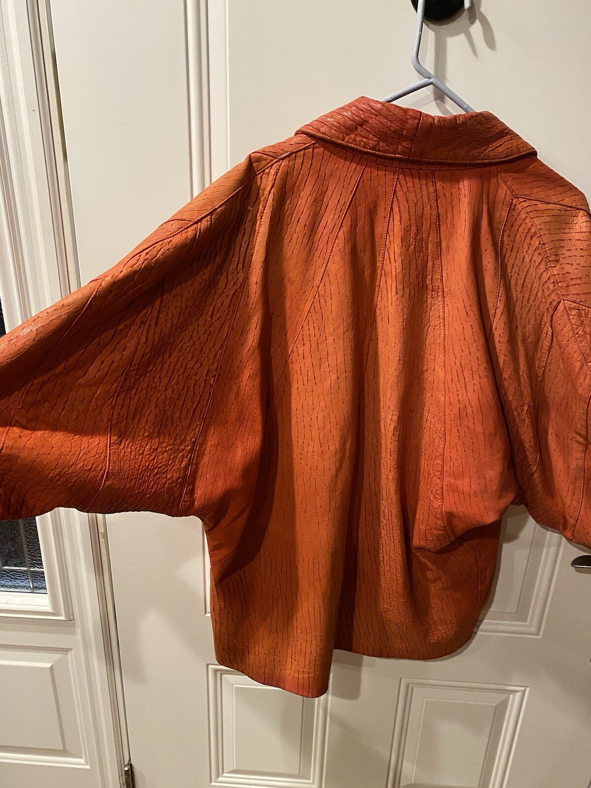 VTG Rare 80s Gossip London Oversized Orange-Red Leather Jacket W/ Dolman Sleeves