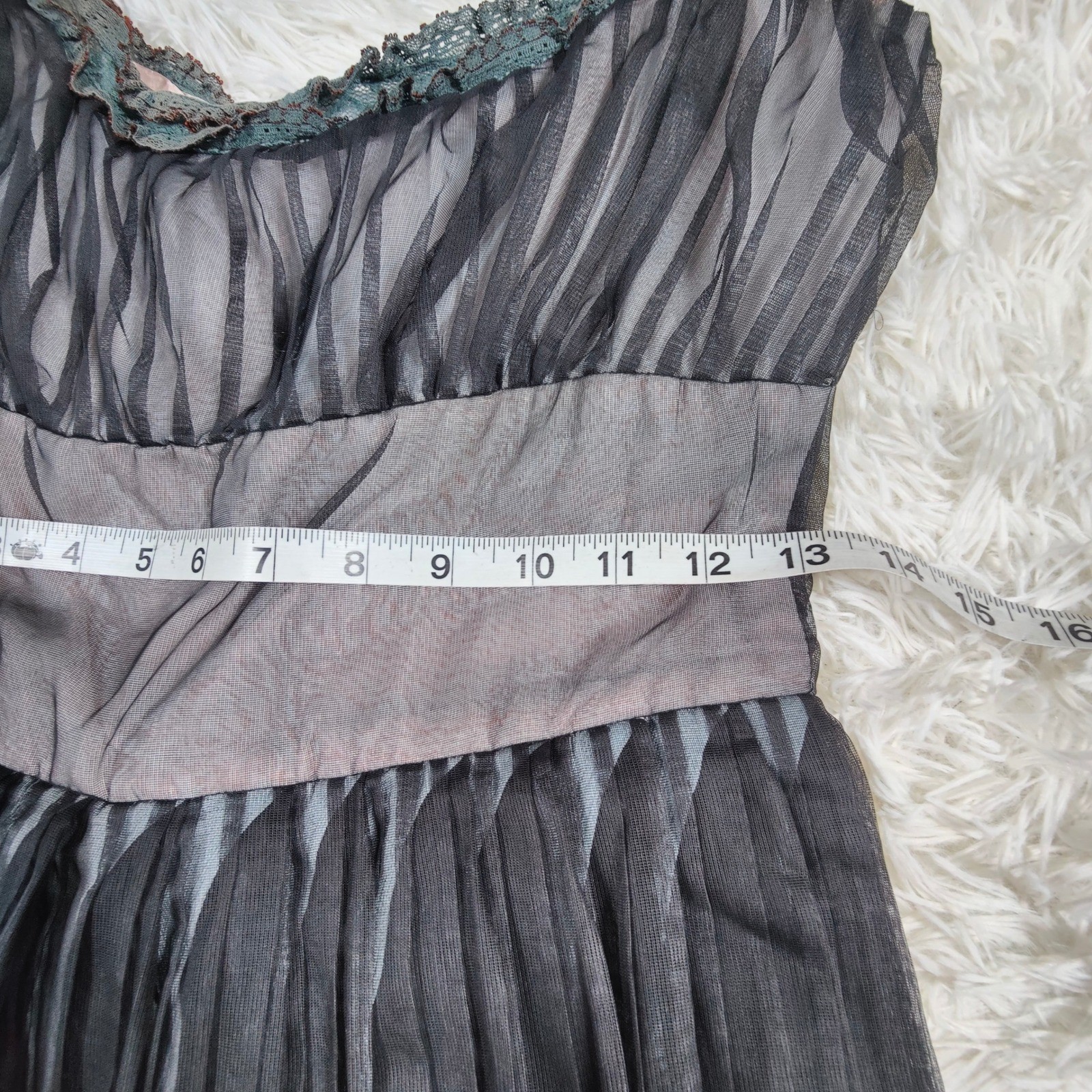 Vintage 1950s Smart Miss Illusion Lace Party Dress Pleated Tulle Midi Prom Retro