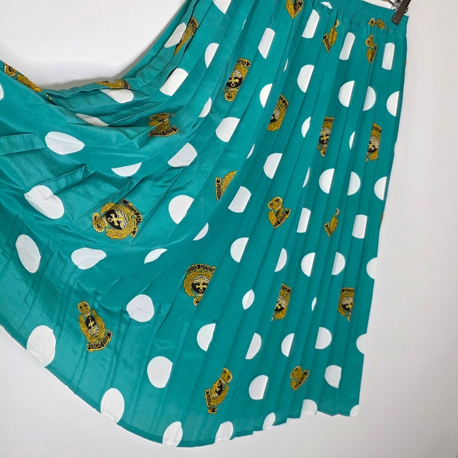 Vintage Sylbo Rocks Waist Lined Colorful yacht club crest pleated Skirt *Flawed