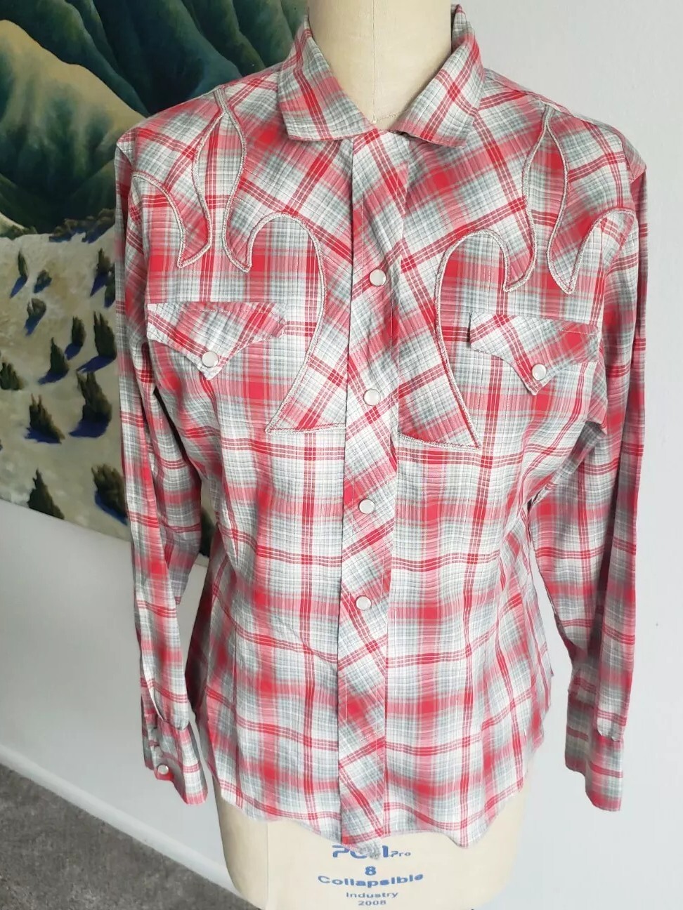 VTG H Bar C Womens Pearl Snap Western Shirt California Ranchwear 36 Silver