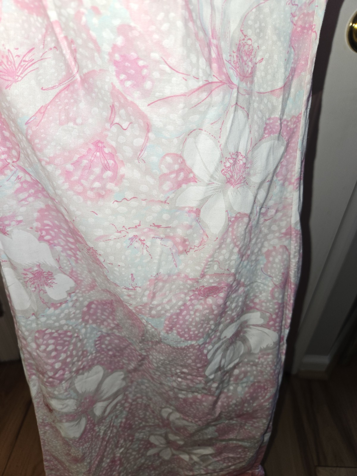 Vtg. Hilda Hawaii Maxi Dress Pink Teal Floral Polka Dot Hawaiian Muumuu 39 Chest