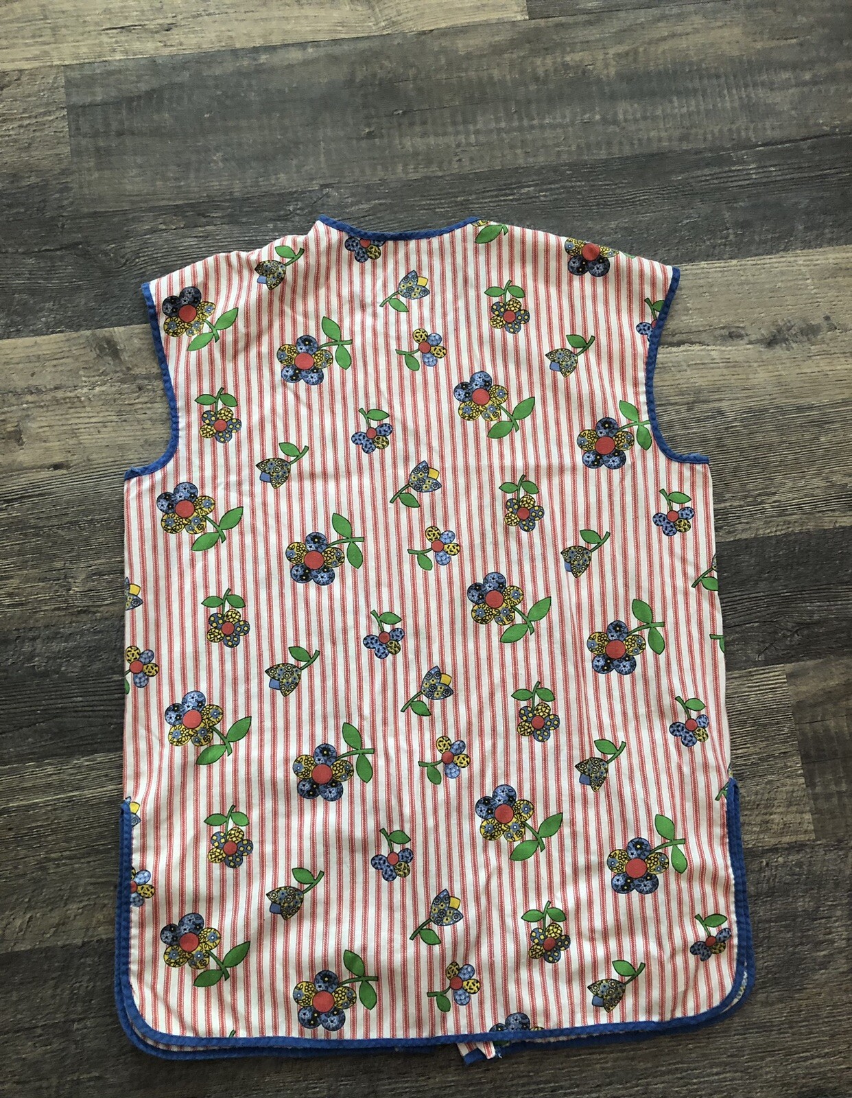 Vtg 60s/70s Floral Red Multicolor Top Vest Apron Smock Front Button Pockets~XL/L