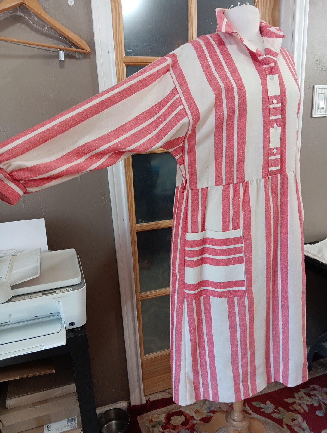 VINTAGE Shirt Dress TRENDS JERRIE LURIE Red White Rare Classic Dolman Pockets
