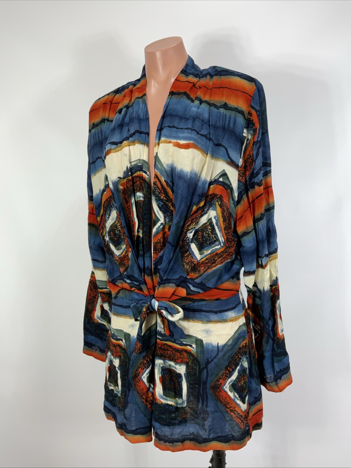 Vintage 90s Santa Cruz Sportswear Jacket Blazer Duster XL Open Aztec Western