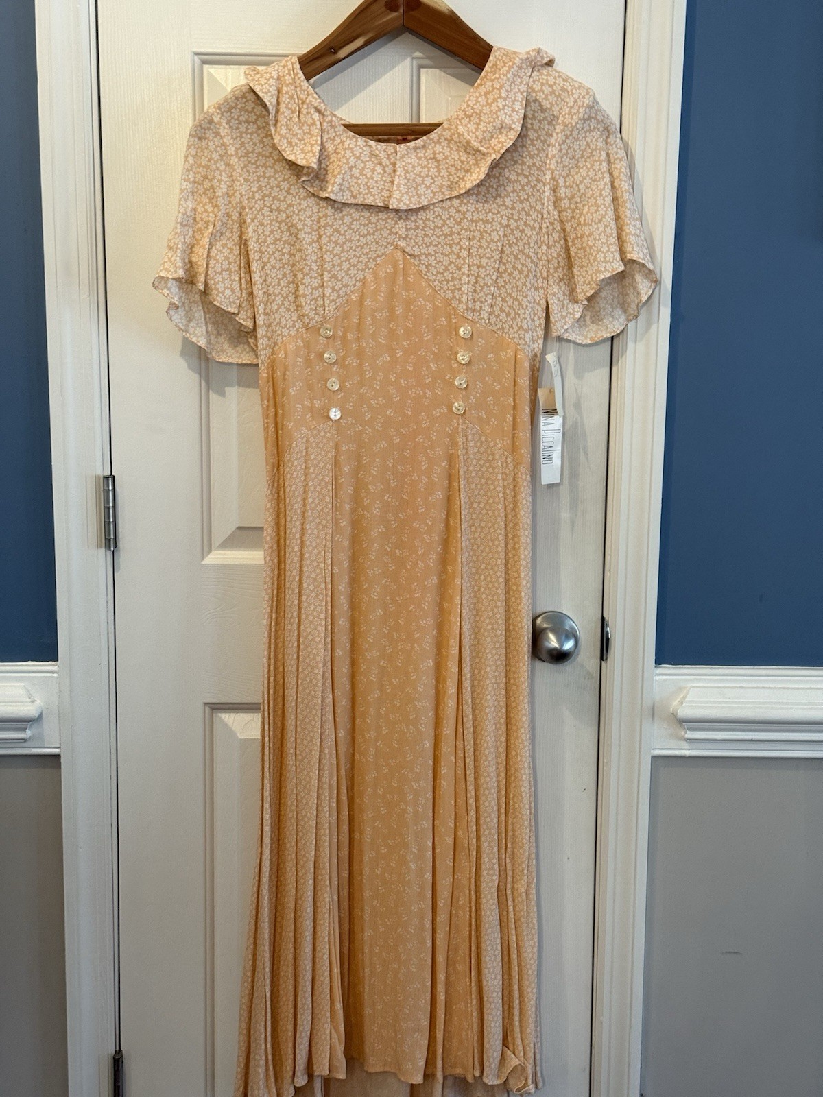 Vtg Nina Piccalino NWT Peach Floral Maxi Dress 8 Cottage Boho Romantic USA
