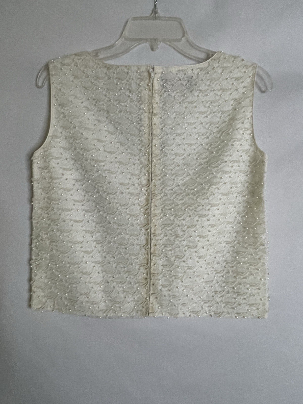 Vintage White Beaded Top 1960s Women’s 38 CHARLES & CO Sleeveless Shell Blouse