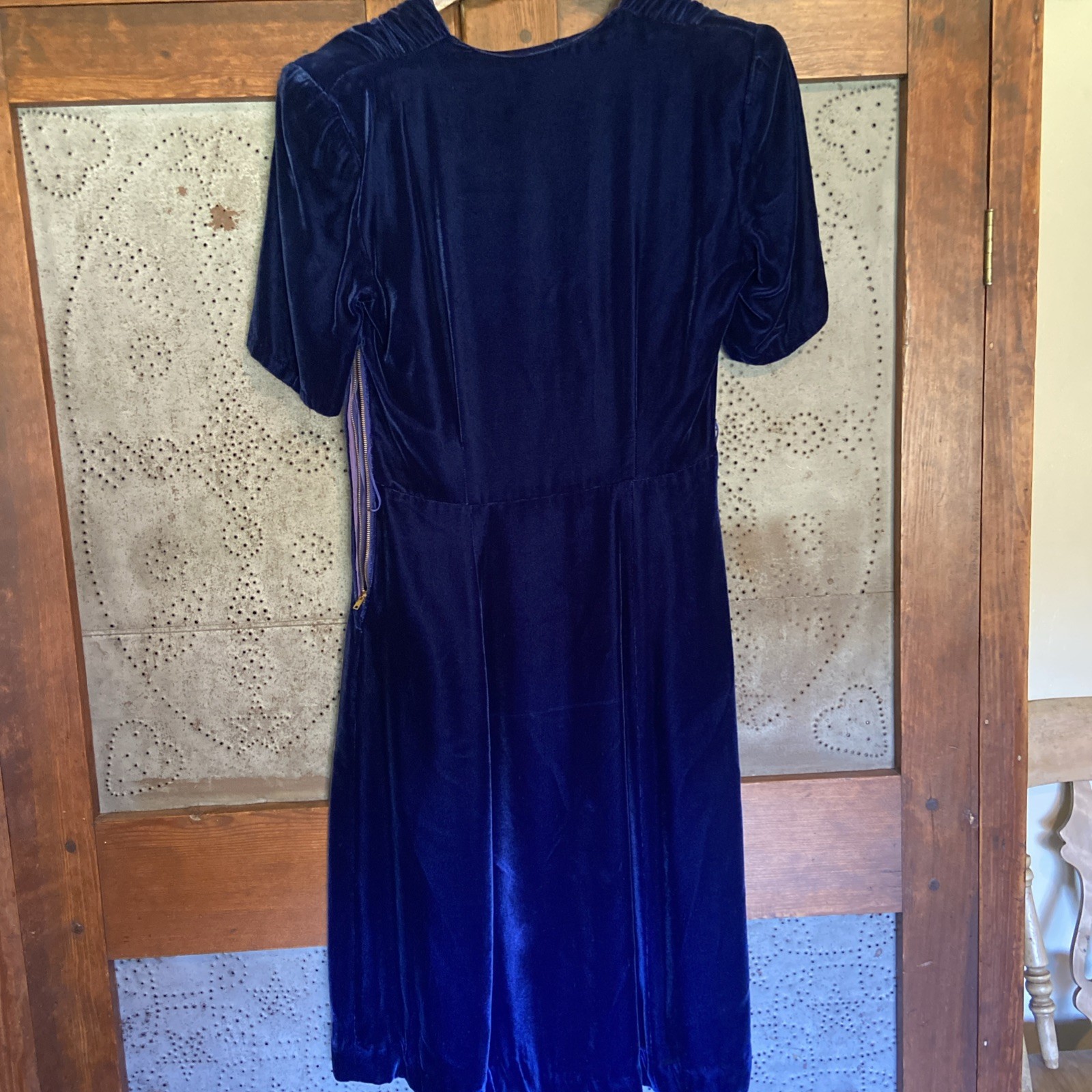 Vintage Fleurette Fashions Dress Velvet Blue Sequins 1930’s? Small?