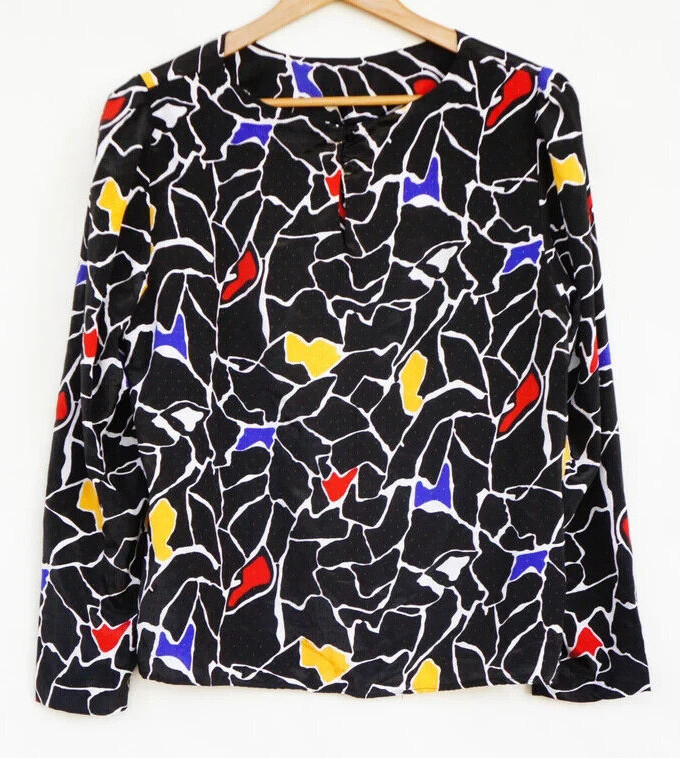 Vintage 80s Graphic Print Blouse By Rhoda Lee High Fashion Retro