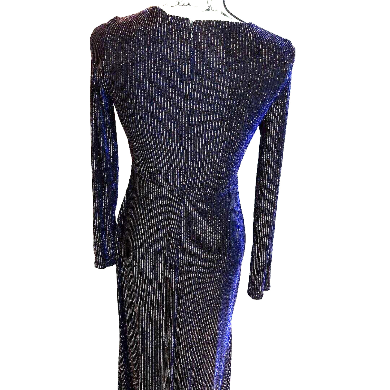 Vintage 90s Metallic Faux Wrap Maxi Dress Size 4 Black Blue Whimsigoth Event