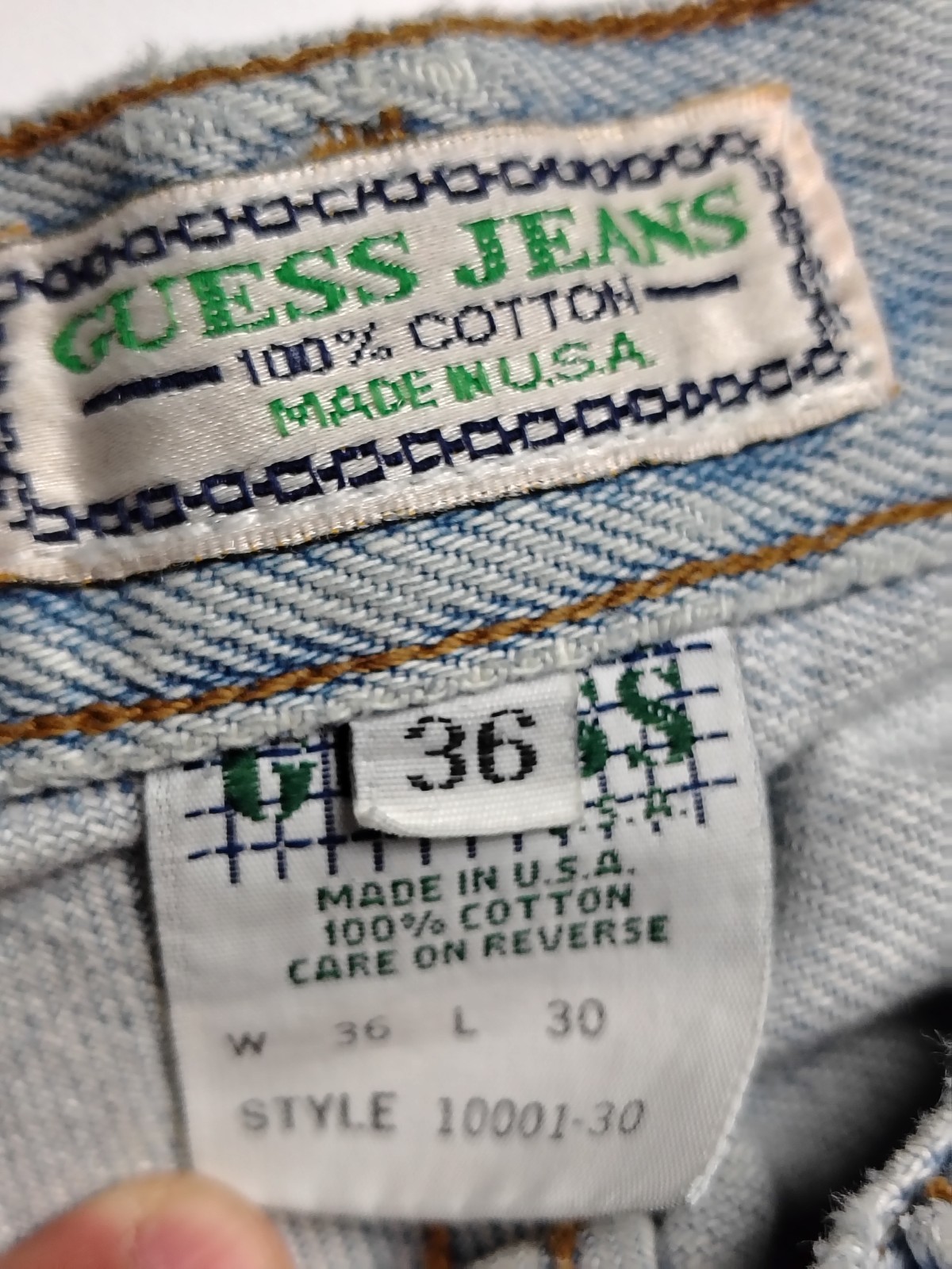 Vintage Guess 10001-30 USA Made Denim Jeans Tag 35″×27″ Light Wash Frayed Custom