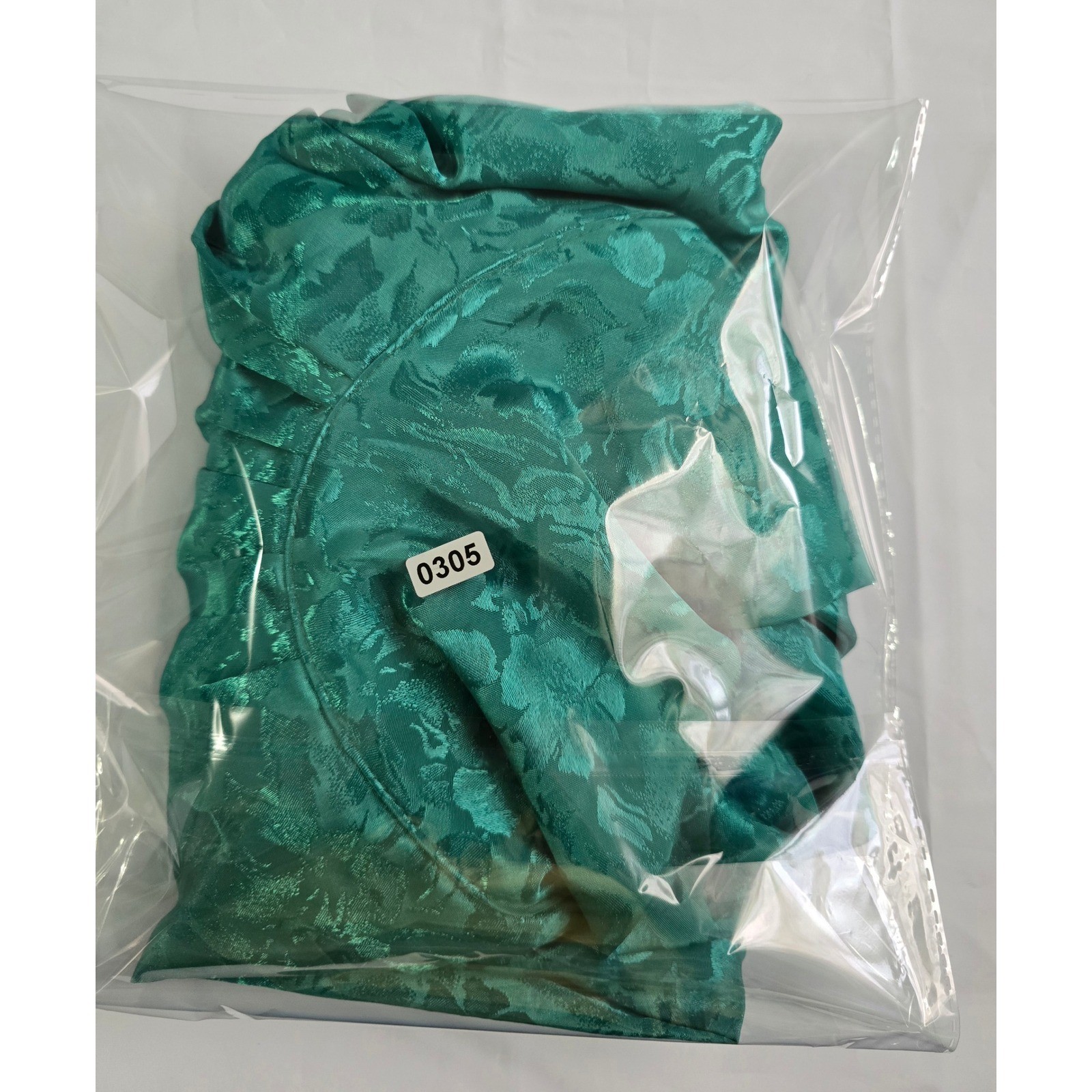 Cindy Collins Vintage Emerald Green Floral Jacquard Mock Neck Blouse Large USA