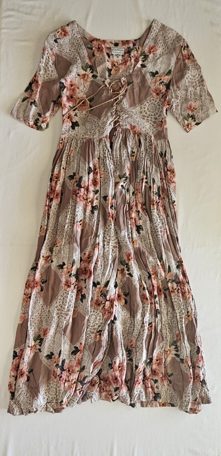 Cottagecore Vintage Starina Midi Maxi Fan Pleat Dress Double Corset Semi Sheer M