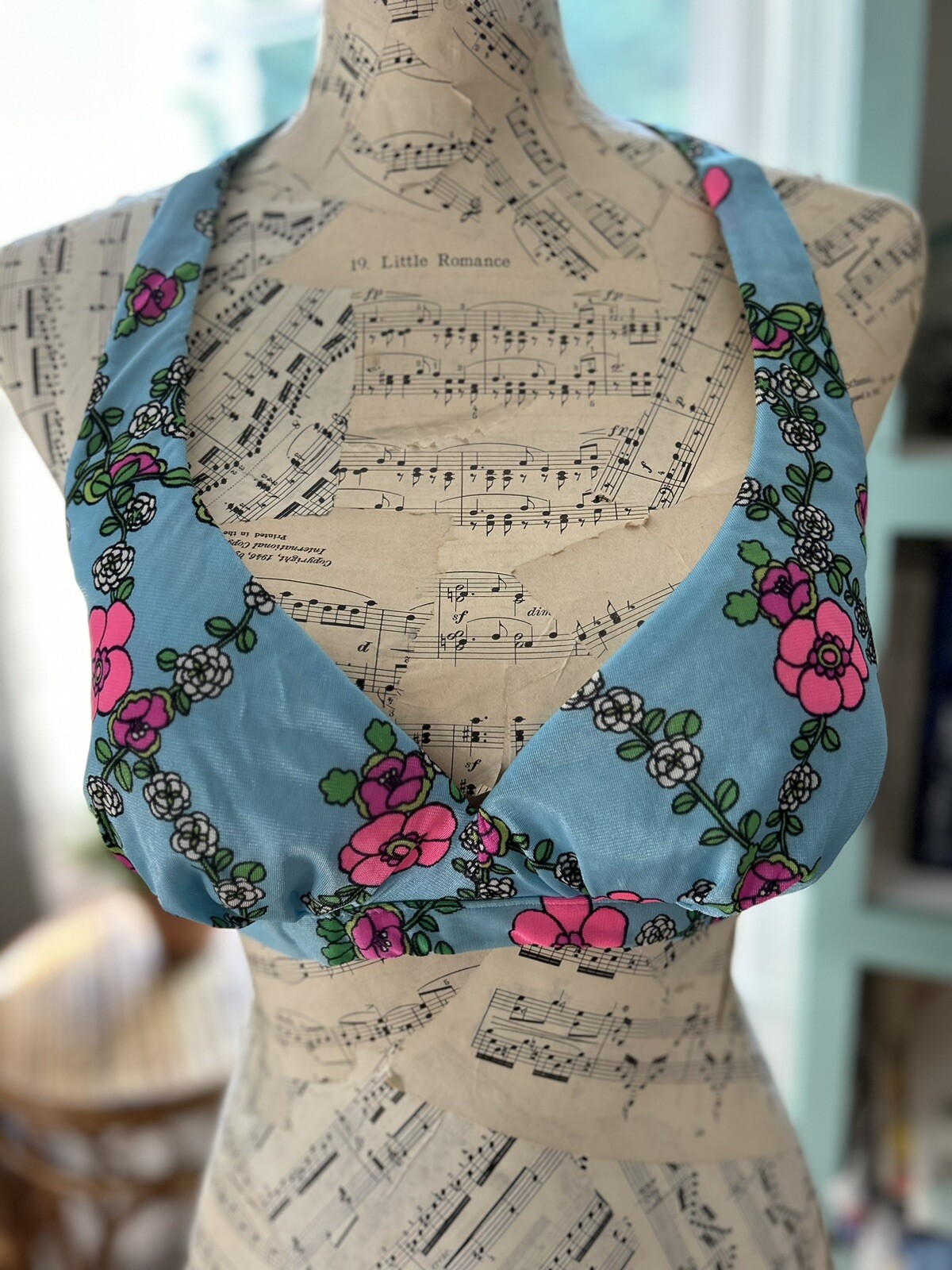 VTG 60’s 70’s Robby Len Bikini Top SWIM BATHING SUIT SUN TOP Flower Power Neon