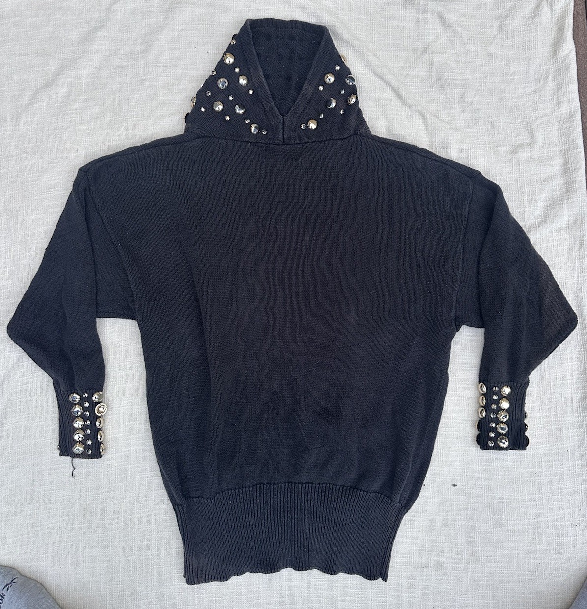 Vintage 80s Bonnie Boerer Black Studded Beaded Turtleneck Knit
