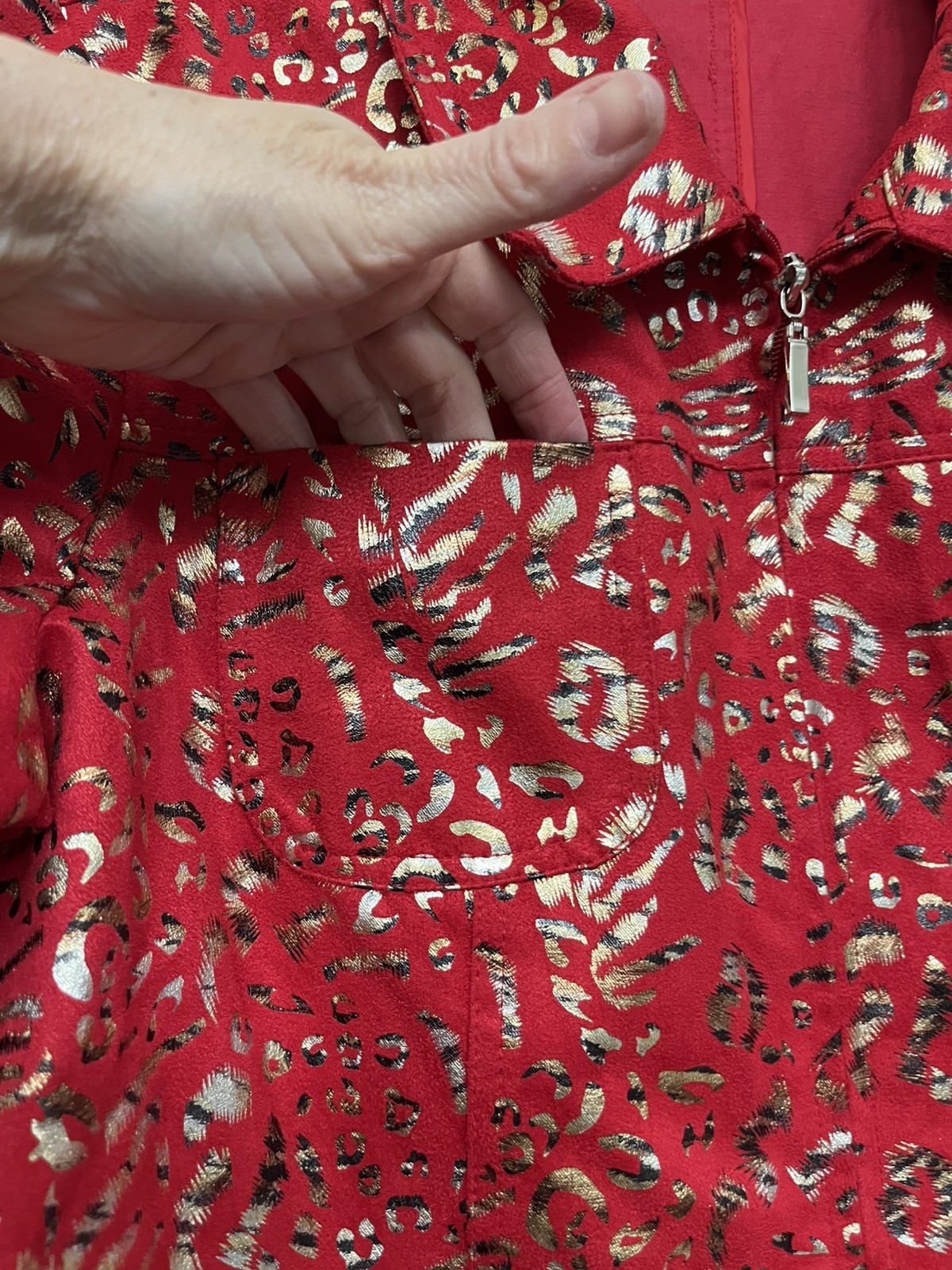 Vintage Birch Hill Red w/ gold Spots Blazer Jacket Sz large Unique well made