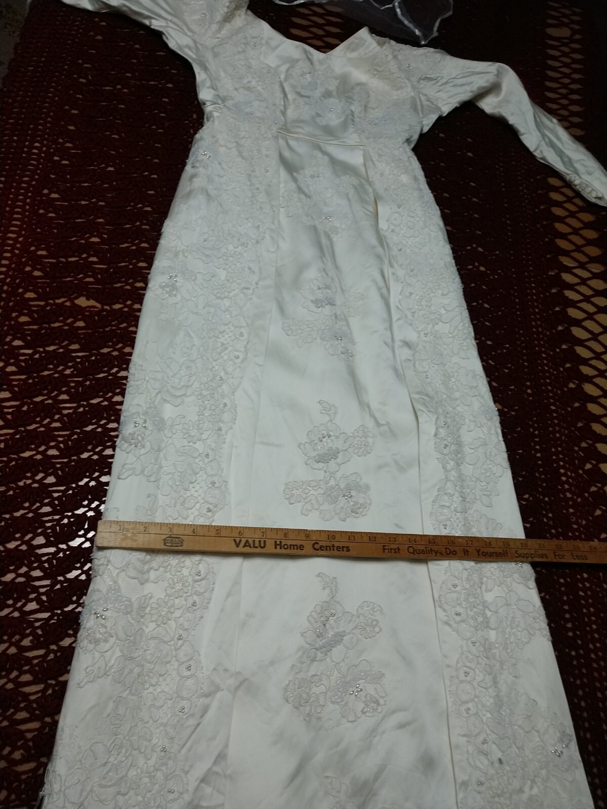 Vintage 1960’s Juliet champagne Satin Wedding gown Long Sleeves Empire waist
