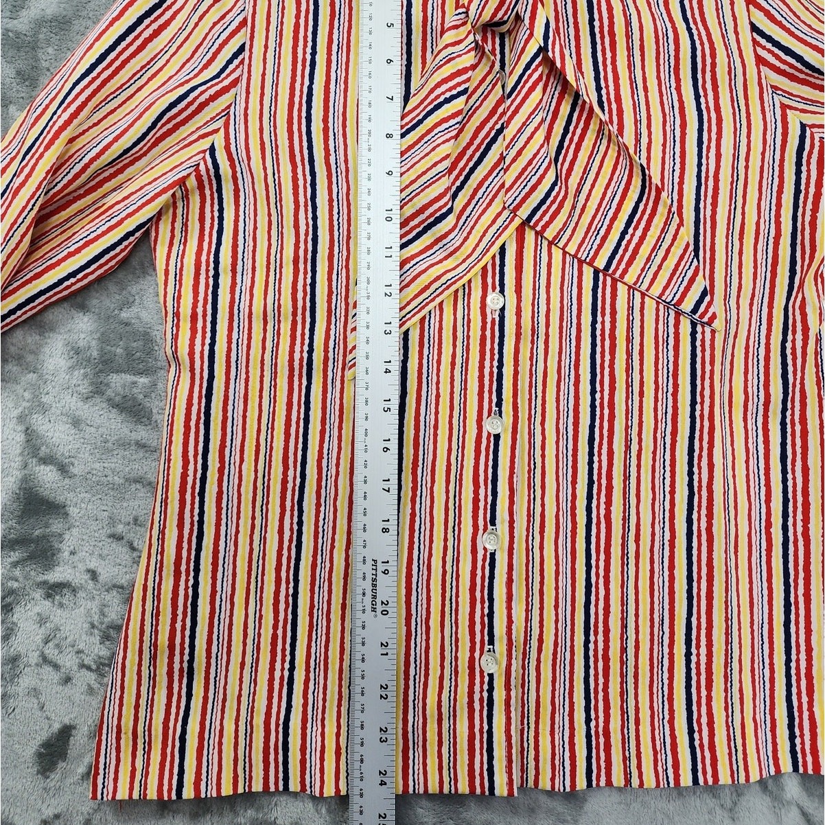 Vintage Country Suburbans Top Womens M Red Yellow Blue Striped Tie Neck Preppy