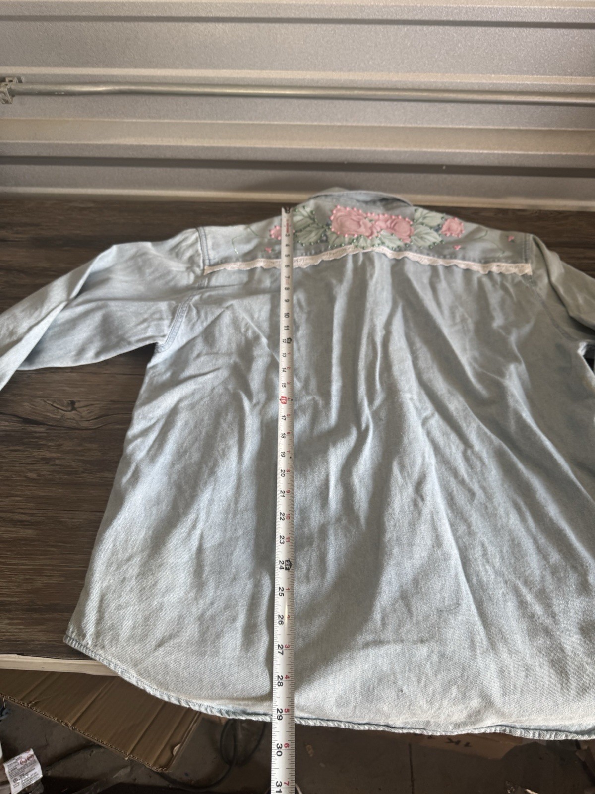 vtg CHAMBRAY Embellished ric rac trim Flower Handmade Medium