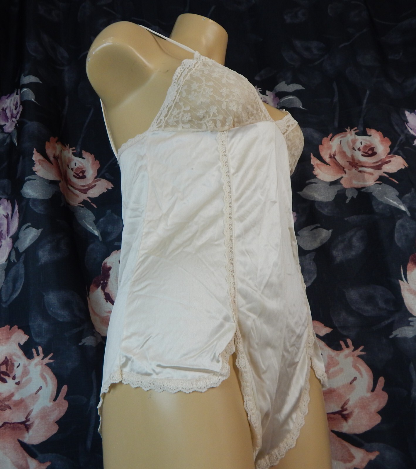 Vintage Radcliff Ivory Satin & Lace Intimate Teddy Bodysuit 100% Nylon Medium